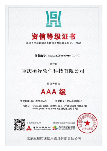 3A级资信等级证书